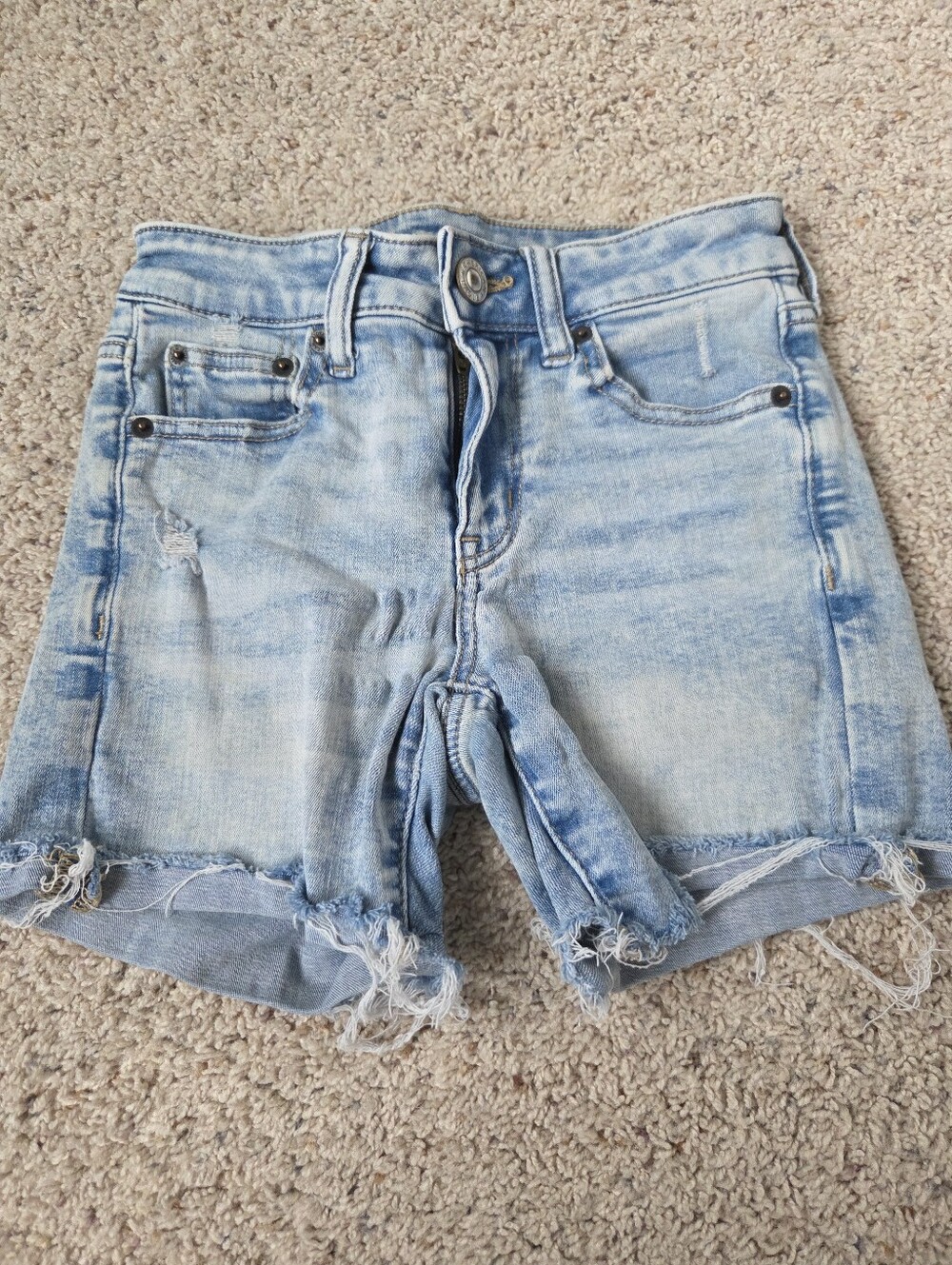 American Eagle Outfitters Light Blue Distressed Denim Cropped Shorts